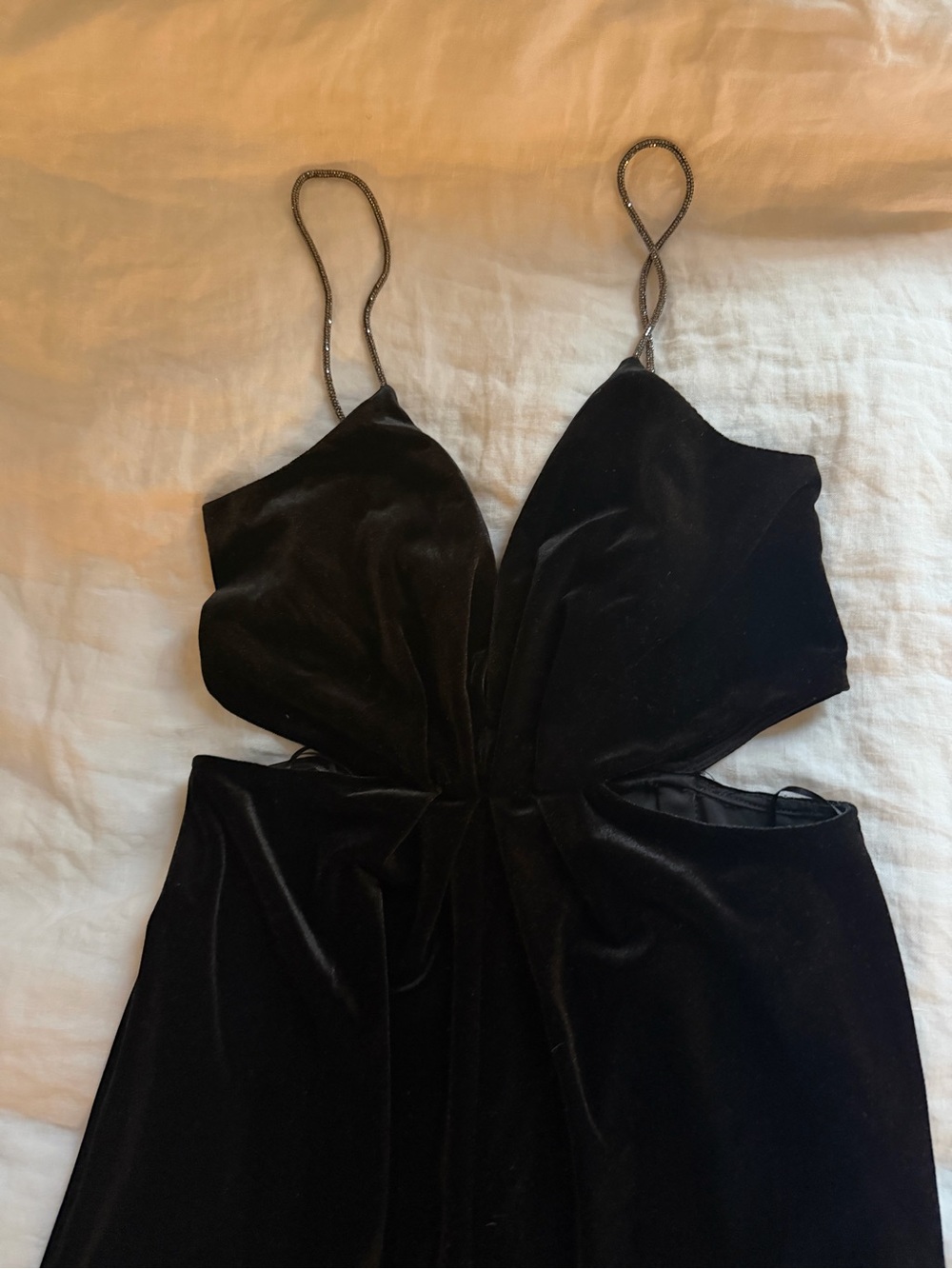 H&M Black Velvet Cutout Slip with Rhinestone Straps